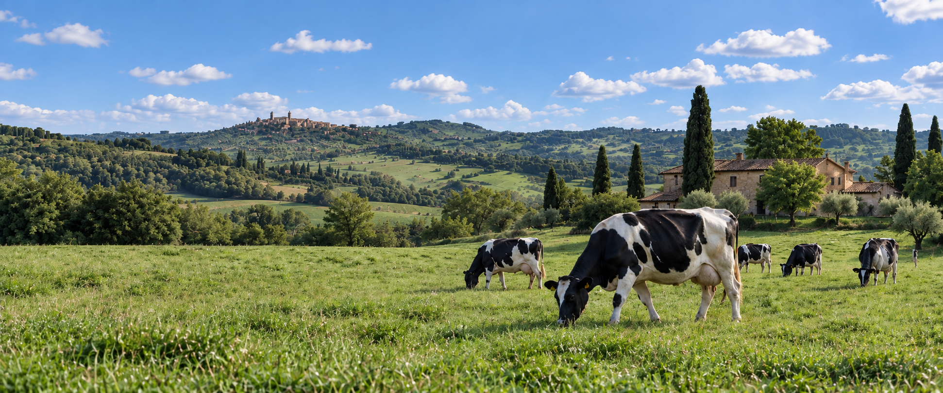 Bovini al pascolo in un paesaggio collinare