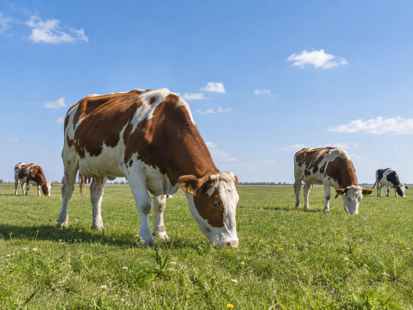 Bovini al pascolo in un prato aperto